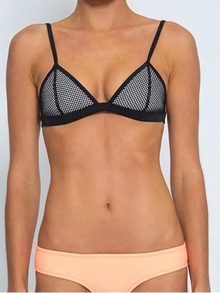 Triangl Swimwear Black Mesh Triangle Bralette And Coral Bottoms